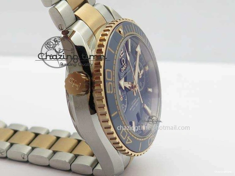 0320 FlexibleFit Seamaster Professional Chrono SS RG Blue Ceramic Blue Dial On SS RG Bracelet A 8211